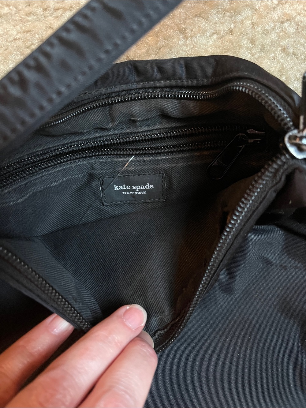 Kate Spade New York Black Nylon Shoulder Bag Y2K Minimalist Baguette Purse - Picture 3 of 7